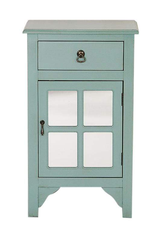 Cabinets Corner Cabinet - 18" X 13" X 30" Aqua MDF, Wood, Mirrored Glass Accent Cabinet with a Drawer and Door and Paned Inserts HomeRoots