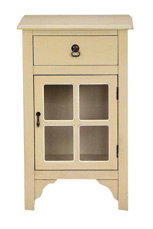 Cabinets Corner Cabinet - 18" X 13" X 30" Beige MDF, Wood, Clear Glass Accent Cabinet with a Drawer and Door and Paned Inserts HomeRoots