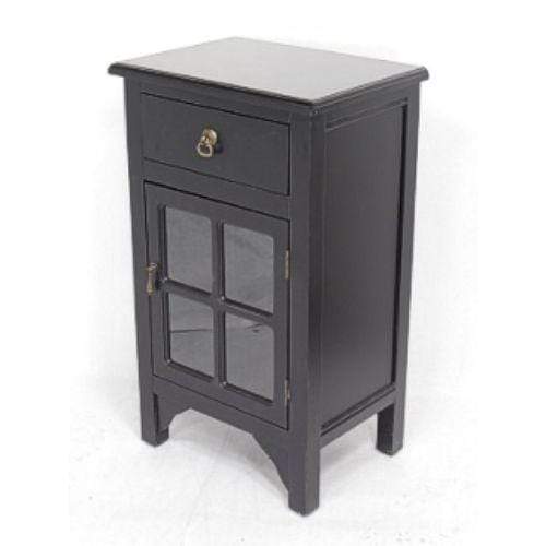 Cabinets Corner Cabinet - 18" X 13" X 30" Black MDF, Wood, Clear Glass Accent Cabinet with a Drawer and Door and Paned Inserts HomeRoots