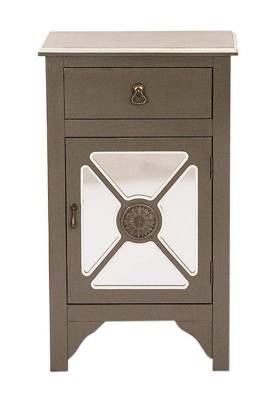 Cabinets Corner Cabinet - 18" X 13" X 30" Gray MDF, Wood, Mirrored Glass Accent Cabinet with a Drawer and Door & Trellis Inserts HomeRoots
