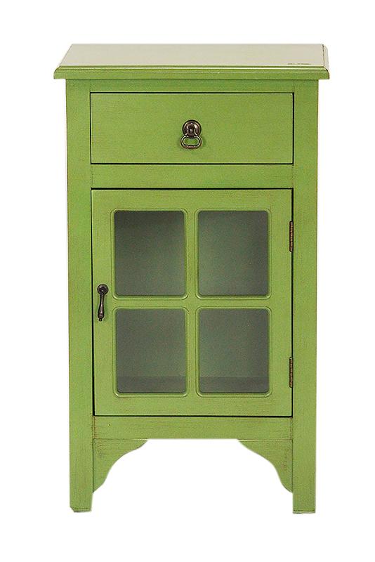 Cabinets Corner Cabinet - 18" X 13" X 30" Green MDF, Wood, Clear Glass Accent Cabinet with a Drawer and Door and Paned Inserts HomeRoots