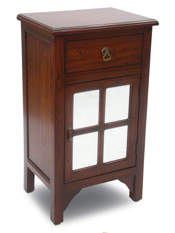Cabinets Corner Cabinet - 18" X 13" X 30" Mahogany Veneer MDF, Wood, Mirrored Glass Cabinet with a Drawer and a Door HomeRoots