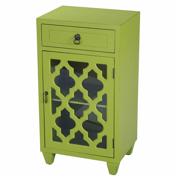 Cabinets Corner Kitchen Cabinet - 16'.75" X 12'.75" X 30'.75" Citron MDF, Wood, Clear Glass Accent Cabinet with a Drawer and Door & Arabesque Inserts HomeRoots