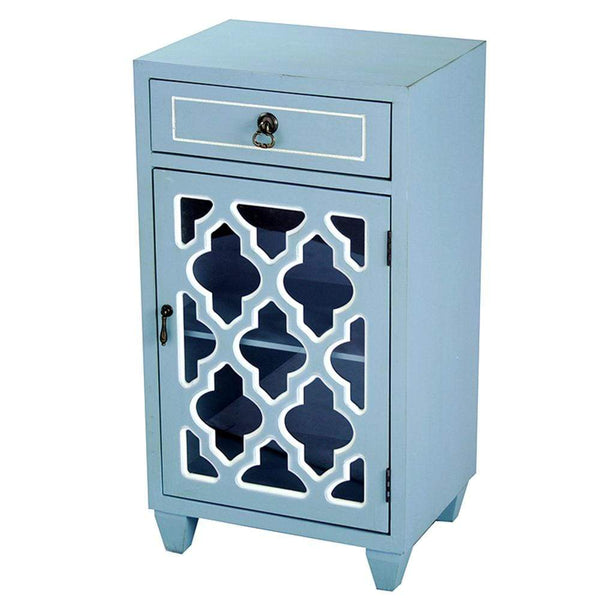 Cabinets Corner Kitchen Cabinet - 16'.75" X 12'.75" X 30'.75" Light Blue MDF, Wood, Clear Glass Cabinet with a Drawer and a Door HomeRoots