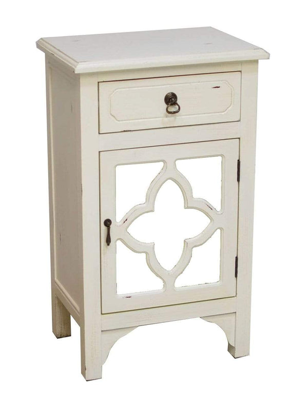 Cabinets Corner Kitchen Cabinet - 18" X 13" X 30" Antique White MDF, Wood, Mirrored Glass Cabinet with a Drawer and a Door HomeRoots