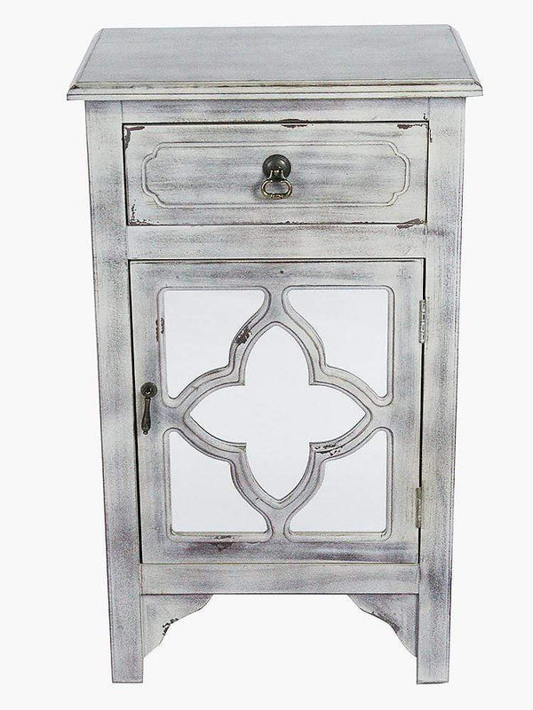 Cabinets Corner Kitchen Cabinet - 18" X 13" X 30" Gray Wash MDF, Wood, Mirrored Glass Cabinet with a Drawer and a Door HomeRoots