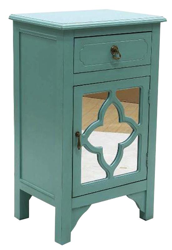Cabinets Corner Kitchen Cabinet - 18" X 13" X 30" Turquoise MDF, Wood, Mirrored Glass Cabinet with a Drawer and a Door HomeRoots