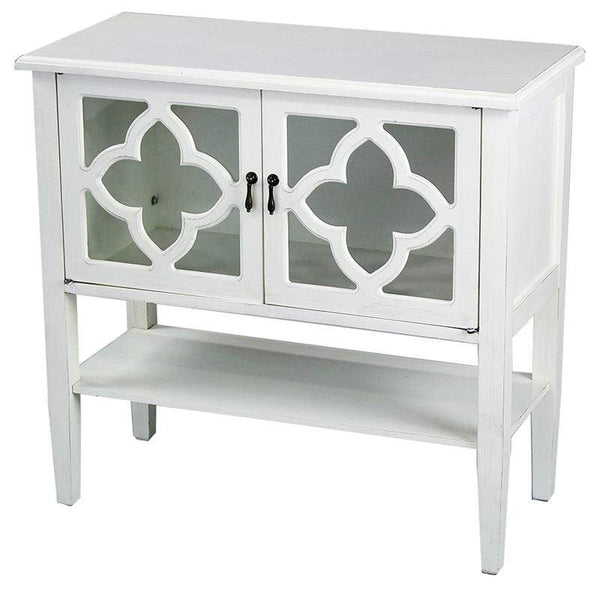 Cabinets Corner Kitchen Cabinet - 32" X 14" X 30" Antique White MDF, Wood, Clear Glass Console Cabinet with Doors and a Shelf HomeRoots