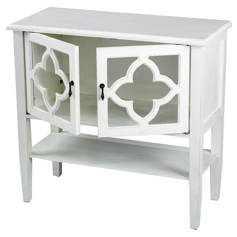 Cabinets Corner Kitchen Cabinet - 32" X 14" X 30" Antique White MDF, Wood, Clear Glass Console Cabinet with Doors and a Shelf HomeRoots