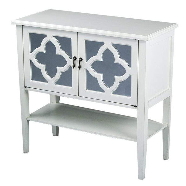 Cabinets Corner Kitchen Cabinet - 32" X 14" X 30" Antique White MDF, Wood, Mirrored Glass Console Cabinet with Doors and a Shelf HomeRoots