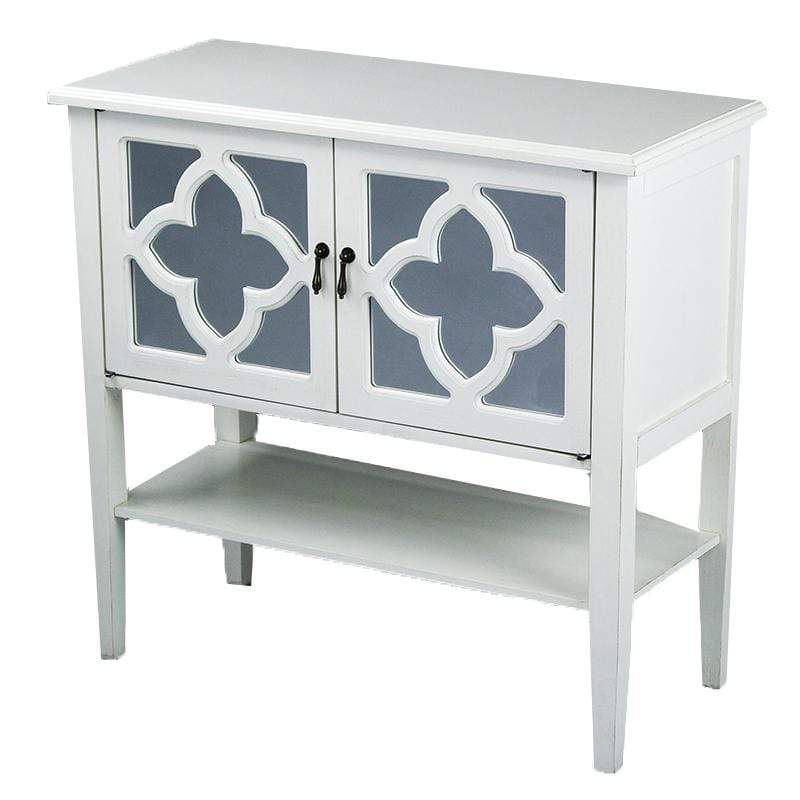 Cabinets Corner Kitchen Cabinet - 32" X 14" X 30" Antique White MDF, Wood, Mirrored Glass Console Cabinet with Doors and a Shelf HomeRoots