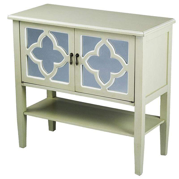 Cabinets Corner Kitchen Cabinet - 32" X 14" X 30" Beige MDF, Wood, Mirrored Glass Console Cabinet with Doors and a Shelf HomeRoots