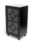 Cabinets Display Cabinet - 16'.75" X 12'.6" X 31" Black MDF, Wood, Clear Glass Accent Cabinet with a Door and Lattice Inserts HomeRoots