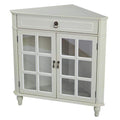 Cabinets Display Cabinet - 31" X 17" X 32" Beige MDF, Wood, Clear Glass Corner Cabinet with a Drawer Doors and Paned Inserts HomeRoots