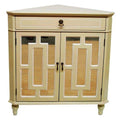 Cabinets Display Cabinet - 31" X 17" X 32" Beige MDF, Wood, Mirrored Glass Corner Cabinet with a Drawer and Doors HomeRoots