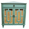 Cabinets Display Cabinet - 31" X 17" X 32" Light Blue MDF, Wood, Mirrored Glass Corner Cabinet with a Drawer and Doors HomeRoots