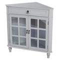 Cabinets Display Cabinet 31" X 17" X 32" Light Sage MDF, Wood, Clear Glass Corner Cabinet with a Drawer and Doors 1911 HomeRoots