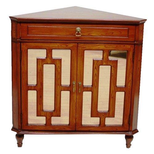 Cabinets Display Cabinet - 31" X 17" X 32" Mahogany Veneer MDF, Wood, Mirrored Glass Corner Cabinet with a Drawer and Doors HomeRoots