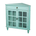 Cabinets Display Cabinet - 31" X 17" X 32" Turquoise MDF, Wood, Clear Glass Corner Cabinet with a Drawer Doors and Paned Inserts HomeRoots