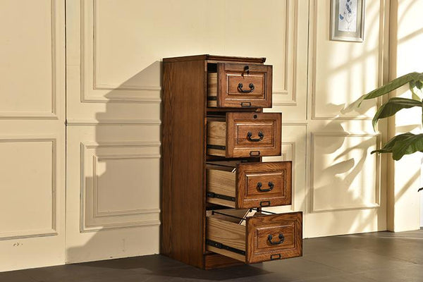 Cabinets Filing Cabinets - 18.5" X 22" X 54" Burnished Walnut Hardwood Four Drawer File Cabinet HomeRoots
