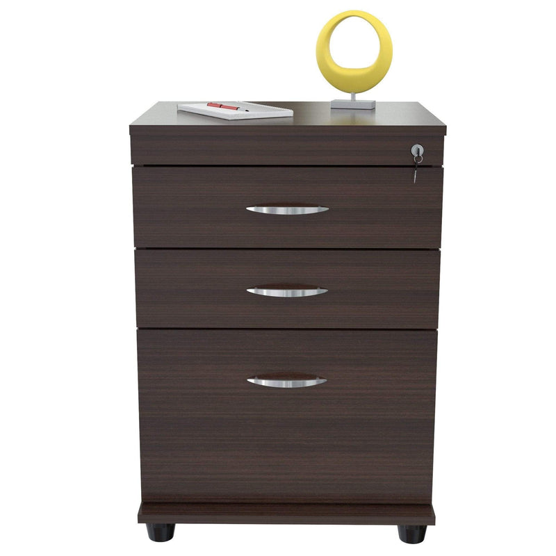Cabinets Filing Cabinets - 26.8" Espresso Melamine and Engineered Wood File Cabinet with 3 Drawers HomeRoots