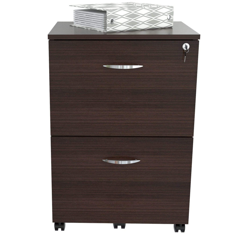 Cabinets Filing Cabinets - 27.6" Espresso Melamine and Engineered Wood File Cabinet with Two Drawers HomeRoots