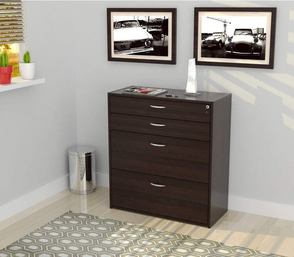 Cabinets Filing Cabinets - 38.7" Espresso Melamine and Engineered Wood Filing Cabinet with 4 Drawers HomeRoots