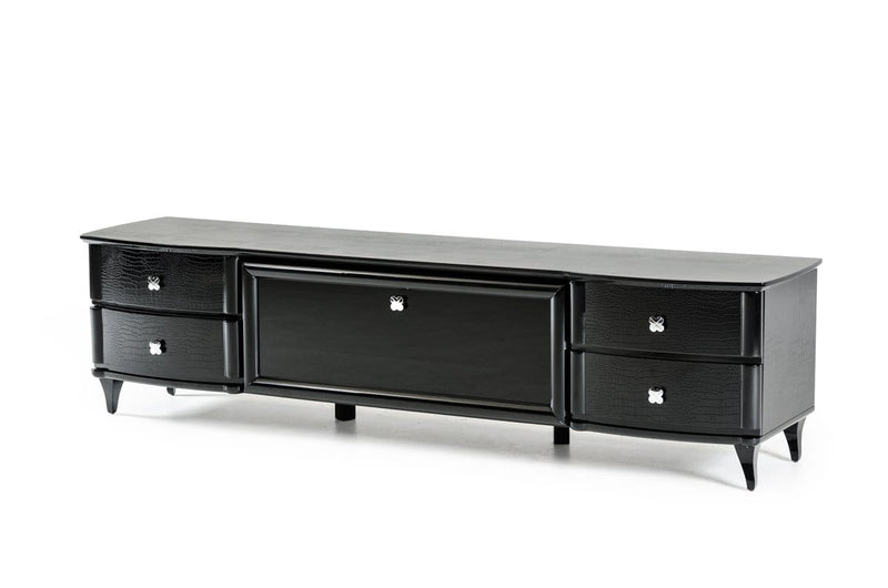 Cabinets Glass Cabinet - 22" Black Crocodile Lacquer Glass TV Cabinet HomeRoots