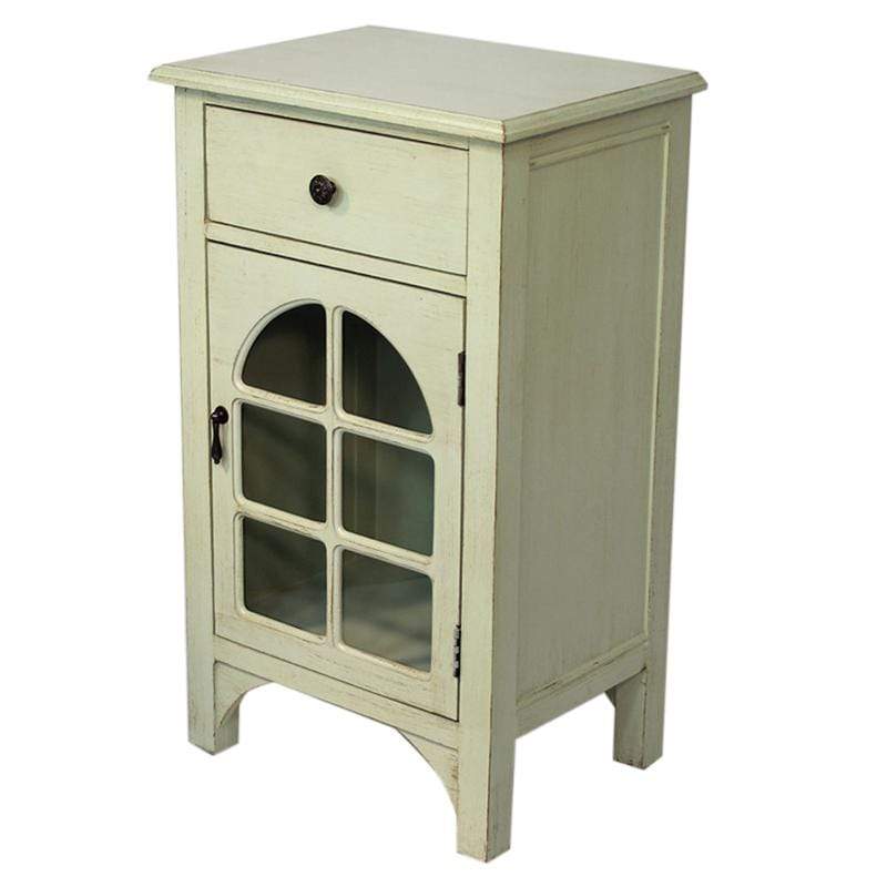 Cabinets Glass Door Cabinet - 18" X 13" X 30" Light Sage MDF, Wood, Clear Glass Accent Cabinet with a Drawer and Front Arch Door HomeRoots