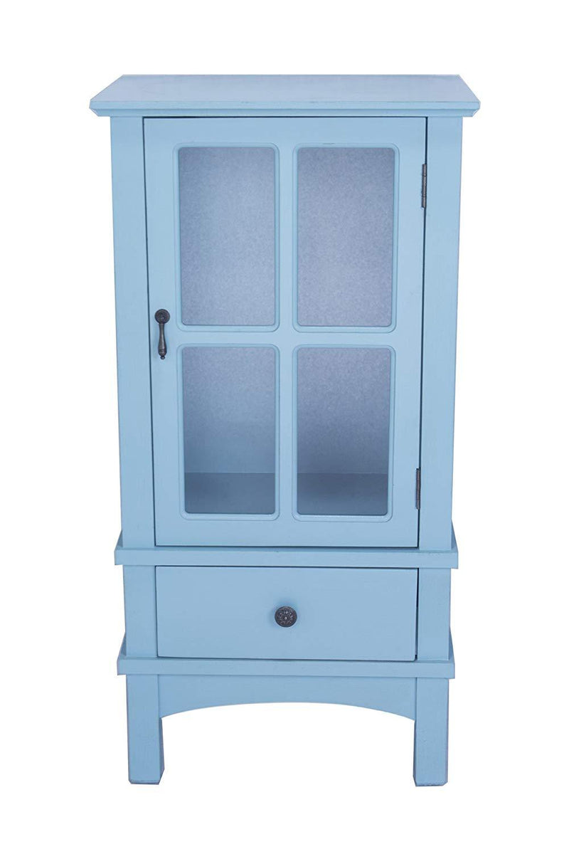 Cabinets Glass Door Cabinet - 18" X 13" X 36" Aqua MDF, Wood, Clear Glass Accent Cabinet with a Door and Drawer and Paned Inserts HomeRoots