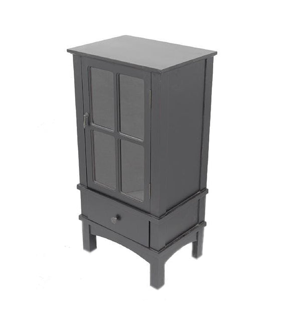 Cabinets Glass Door Cabinet - 18" X 13" X 36" Black MDF, Wood, Clear Glass Accent Cabinet with a Door and Drawer and Paned Inserts HomeRoots