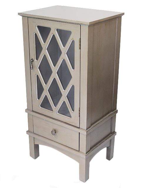 Cabinets Glass Door Cabinet - 18" X 13" X 36" Gray MDF, Wood, Clear Glass Accent Cabinet with a Door and Drawer and Lattice Inserts HomeRoots