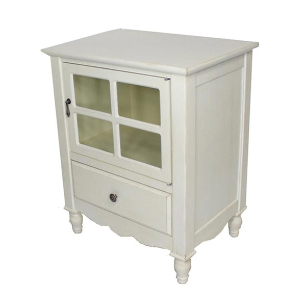 Cabinets Glass Door Cabinet - 22'.5" X 16" X 28" Antique White MDF, Wood, Clear Glass Cabinet with a Drawer and a Door HomeRoots