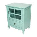 Cabinets Glass Door Cabinet - 22'.5" X 16" X 28" Turquoise MDF, Wood, Clear Glass Accent Cabinet with a Drawer and Door & Paned Inserts HomeRoots