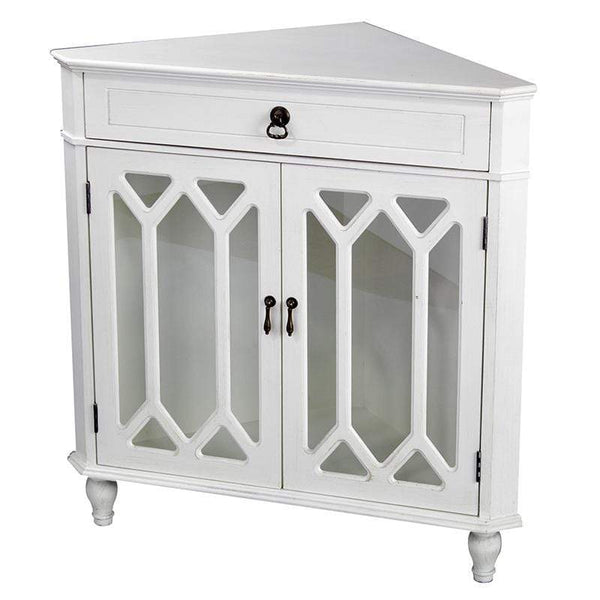 Cabinets Glass Door Cabinet - 31" X 17" X 32" Antique White MDF, Wood, Clear Glass Corner Cabinet with a Drawer and Doors HomeRoots