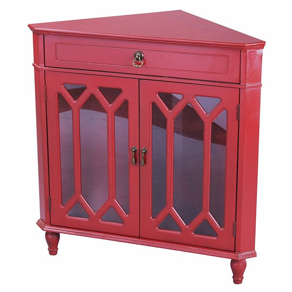 Cabinets Glass Door Cabinet - 31" X 17" X 32" Red MDF, Wood, Clear Glass Corner Cabinet with a Drawer Doors & Hexagonal Inserts HomeRoots