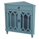 Cabinets Glass Door Cabinet 31" X 17" X 32" Turquoise MDF, Wood, Clear Glass Corner Cabinet with a Drawer and Doors 1900 HomeRoots