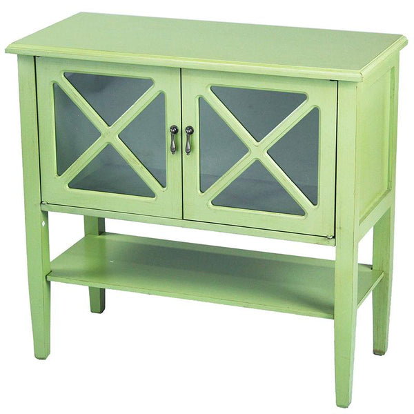 Cabinets Glass Door Cabinet - 32" X 14" X 30" Apple Green MDF, Wood, Clear Glass Console Cabinet with Doors and a Shelf HomeRoots