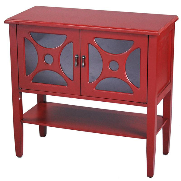 Cabinets Glass Door Cabinet - 32" X 14" X 30" Red MDF, Wood, Clear Glass Console Cabinet with Dorsa Shelf and Link Inserts HomeRoots