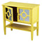 Cabinets Glass Door Cabinet - 32" X 14" X 30" Yellow MDF, Wood, Mirrored Glass Console Cabinet with Doors and a Shelf HomeRoots