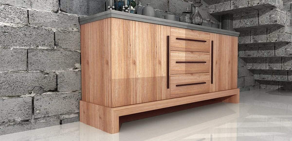 Cabinets Kitchen Buffet Cabinet - 34" Concrete and Solid Acacia Wood Buffet HomeRoots