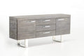 Cabinets Kitchen Buffet Cabinet - 34" Grey Veneer and Steel Buffet with 3 Drawers and 2 Doors HomeRoots