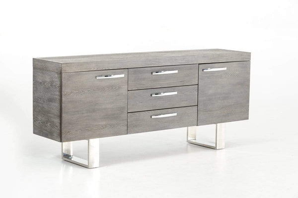 Cabinets Kitchen Buffet Cabinet - 34" Grey Veneer and Steel Buffet with 3 Drawers and 2 Doors HomeRoots