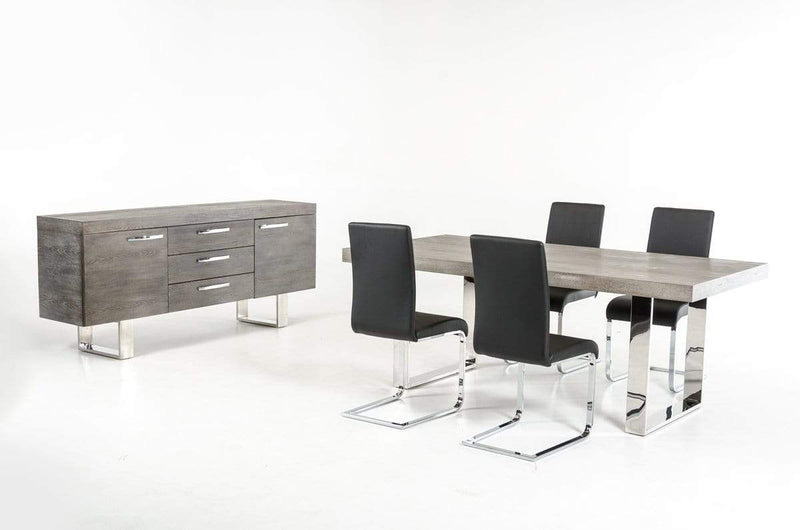Cabinets Kitchen Buffet Cabinet - 34" Grey Veneer and Steel Buffet with 3 Drawers and 2 Doors HomeRoots