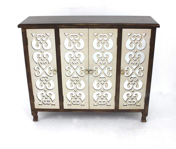 Cabinets Kitchen Cabinets - 12" x 42" x 37" Brown & Silver, 4 Door, Wood - Accent Cabinet HomeRoots
