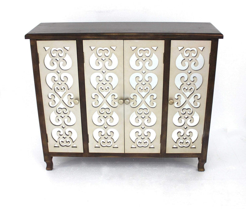 Cabinets Kitchen Cabinets - 12" x 42" x 37" Brown & Silver, 4 Door, Wood - Accent Cabinet HomeRoots
