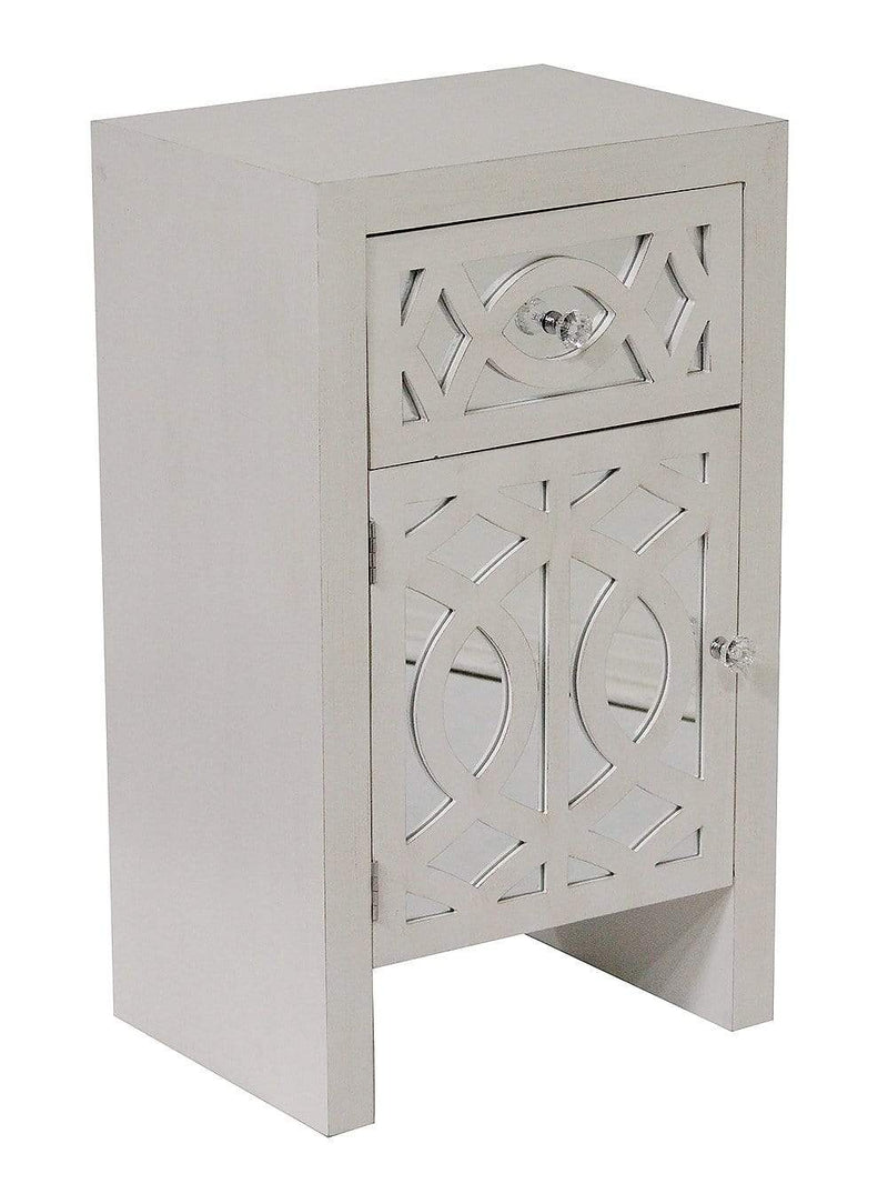 Cabinets Kitchen Cabinets - 18" X 13" X 30'.5" Antique White MDF, Wood, Mirrored Glass Accent Cabinet with Mirrored Glass Door & Drawer HomeRoots