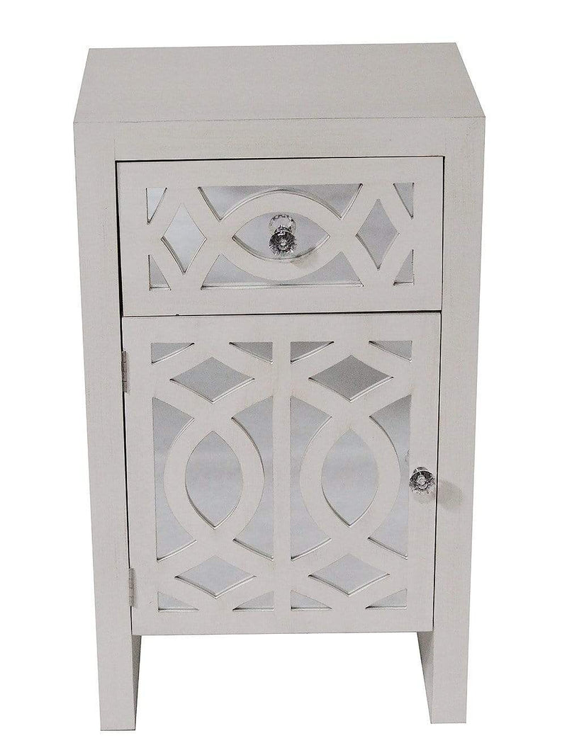 Cabinets Kitchen Cabinets - 18" X 13" X 30'.5" Antique White MDF, Wood, Mirrored Glass Accent Cabinet with Mirrored Glass Door & Drawer HomeRoots