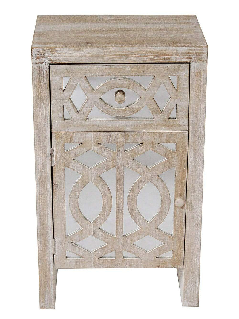 Cabinets Kitchen Cabinets - 18" X 13" X 30'.5" White Washed MDF, Wood, Mirrored Glass Accent Cabinet with Mirrored Glass Door & Drawer HomeRoots