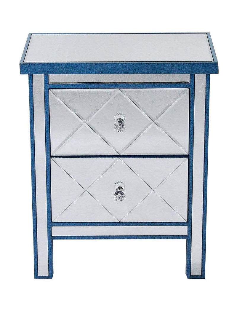 Cabinets Kitchen Cabinets - 20" X 13" X 25'.75" Blue MDF, Wood, Mirrored Glass Accent Cabinet with Beveled Glass Drawers HomeRoots